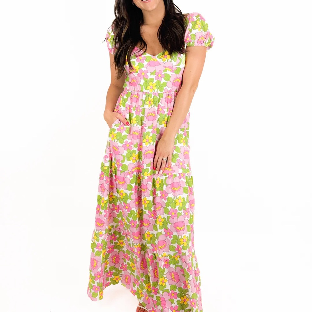 Floral Pink and Green Maxi Dress
